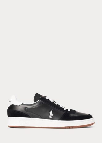 Zapatillas Ralph Lauren Court de piel y ante para hombre, color negro y blanco