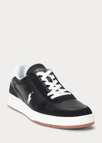 Zapatillas Ralph Lauren Court de piel y ante para hombre, color negro y blanco