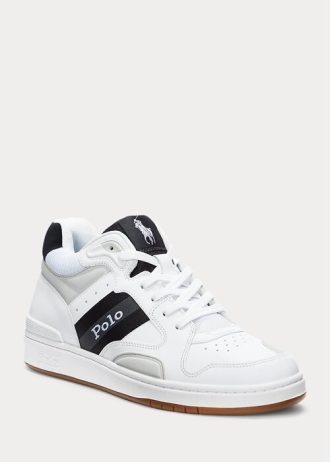 Zapatillas Ralph Lauren Court Mid Pro para hombre, color blanco y gris