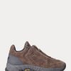Zapatillas Ralph Lauren Grayson de ante de becerro con cremallera para mujer en gris oscuro