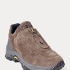 Zapatillas Ralph Lauren Grayson de ante de becerro con cremallera para mujer en gris oscuro