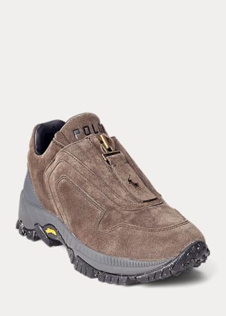 Zapatillas Ralph Lauren Grayson de ante de becerro con cremallera para mujer en gris oscuro