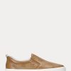 Zapatillas Ralph Lauren Haddley de piel marrón sin cordones con logotipo para mujer