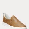 Zapatillas Ralph Lauren Haddley de piel marrón sin cordones con logotipo para mujer