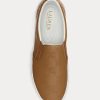 Zapatillas Ralph Lauren Haddley de piel marrón sin cordones con logotipo para mujer