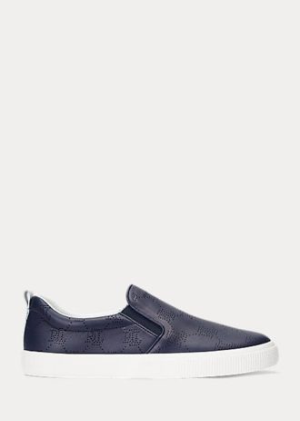 Zapatillas Ralph Lauren Haddley de piel sin cordones con logotipo para mujer en azul marino Zapatillas Ralph Lauren Haddley de piel sin cordones con logotipo para mujer en azul marino