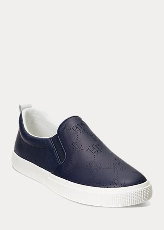 Zapatillas Ralph Lauren Haddley de piel sin cordones con logotipo para mujer en azul marino Zapatillas Ralph Lauren Haddley de piel sin cordones con logotipo para mujer en azul marino