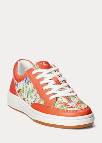 Zapatillas Ralph Lauren Hailey con monograma floral en jacquard para mujer en color naranja Zapatillas Ralph Lauren Hailey con monograma floral en jacquard para mujer en color naranja