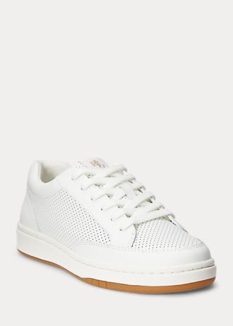 Zapatillas Ralph Lauren Hailey de piel perforada para mujer en color blanco Zapatillas Ralph Lauren Hailey de piel perforada para mujer en color blanco