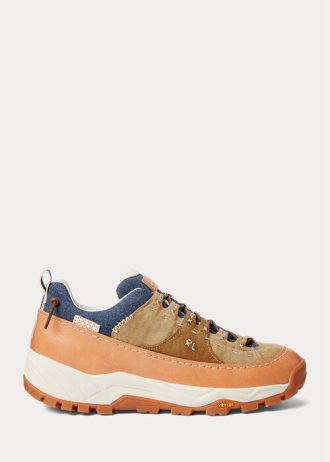 Zapatillas Ralph Lauren Harmon de cuero y mezclilla para hombre, color marrón/índigo Zapatillas Ralph Lauren Harmon de cuero y mezclilla para hombre, color marrón/índigo