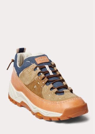Zapatillas Ralph Lauren Harmon de cuero y mezclilla para hombre, color marrón/índigo Zapatillas Ralph Lauren Harmon de cuero y mezclilla para hombre, color marrón/índigo