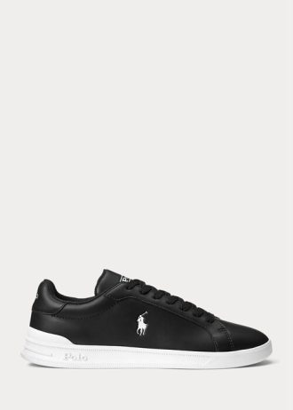Zapatillas Ralph Lauren Heritage Court II de cuero para hombre, color negro y blanco Zapatillas Ralph Lauren Heritage Court II de cuero para hombre, color negro y blanco
