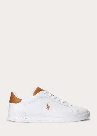 Zapatillas Ralph Lauren Heritage Court II de piel para hombre, color blanco y marrón Zapatillas Ralph Lauren Heritage Court II de piel para hombre, color blanco y marrón