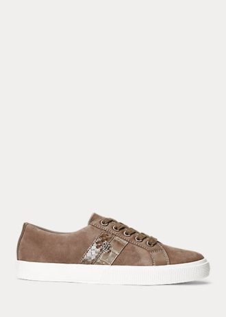 Zapatillas Ralph Lauren Janson II de ante con ribete de cuero para mujer en gris oscuro Zapatillas Ralph Lauren Janson II de ante con ribete de cuero para mujer en gris oscuro