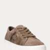 Zapatillas Ralph Lauren Janson II de ante con ribete de cuero para mujer en gris oscuro