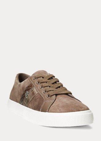 Zapatillas Ralph Lauren Janson II de ante con ribete de cuero para mujer en gris oscuro Zapatillas Ralph Lauren Janson II de ante con ribete de cuero para mujer en gris oscuro