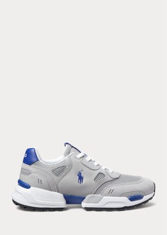 Zapatillas Ralph Lauren Jogger de ante y malla para hombre, color gris/azul real Zapatillas Ralph Lauren Jogger de ante y malla para hombre, color gris/azul real