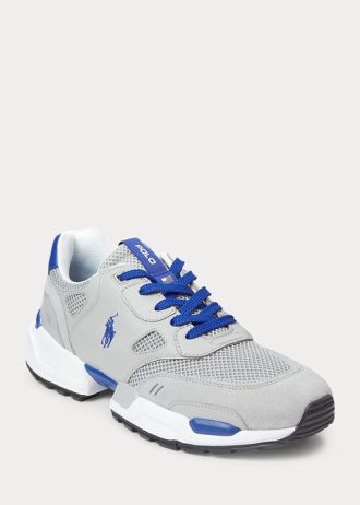 Zapatillas Ralph Lauren Jogger de ante y malla para hombre, color gris/azul real Zapatillas Ralph Lauren Jogger de ante y malla para hombre, color gris/azul real