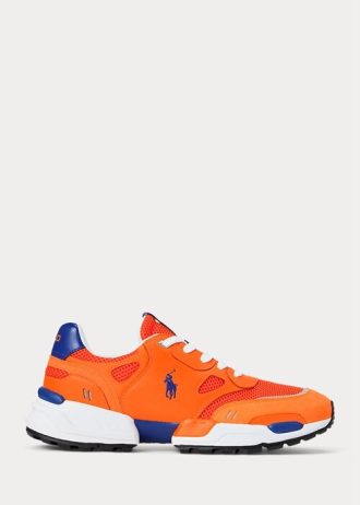Zapatillas Ralph Lauren Jogger de ante y malla para hombre, color naranja/azul real Zapatillas Ralph Lauren Jogger de ante y malla para hombre, color naranja/azul real