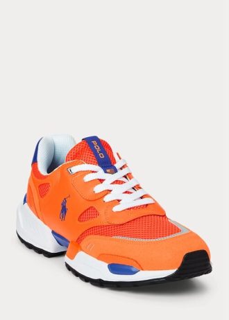 Zapatillas Ralph Lauren Jogger de ante y malla para hombre, color naranja/azul real Zapatillas Ralph Lauren Jogger de ante y malla para hombre, color naranja/azul real