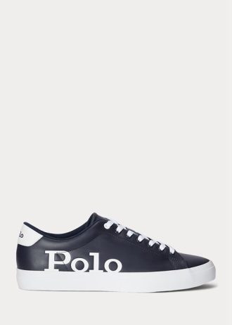 Zapatillas Ralph Lauren Longwood de piel con logotipo para hombre, color azul marino y blanco Zapatillas Ralph Lauren Longwood de piel con logotipo para hombre, color azul marino y blanco