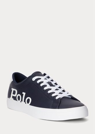Zapatillas Ralph Lauren Longwood de piel con logotipo para hombre, color azul marino y blanco Zapatillas Ralph Lauren Longwood de piel con logotipo para hombre, color azul marino y blanco