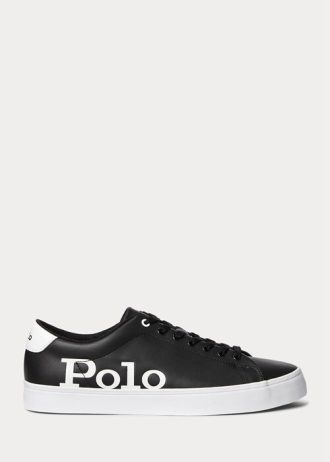 Zapatillas Ralph Lauren Longwood de piel con logotipo para hombre, color negro y blanco