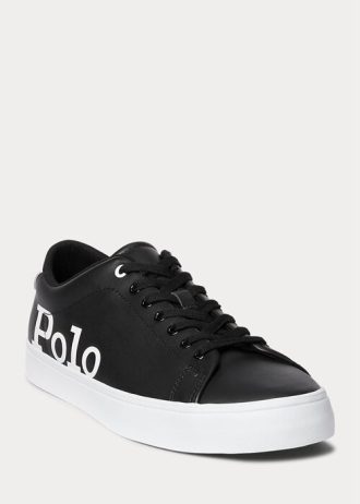 Zapatillas Ralph Lauren Longwood de piel con logotipo para hombre, color negro y blanco