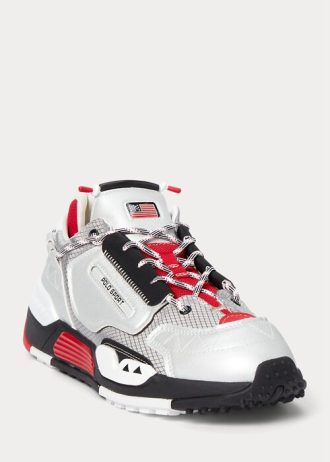 Zapatillas Ralph Lauren PS200 para hombre, color plata, rojo y negro Zapatillas Ralph Lauren PS200 para hombre, color plata, rojo y negro
