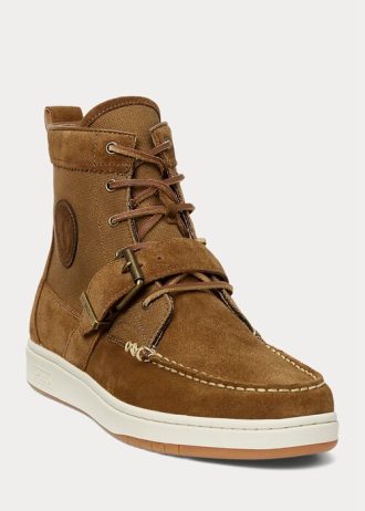 Zapatillas Ralph Lauren Ranger de lona y nobuk para hombre, color marrón