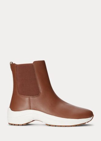 Zapatillas Ralph Lauren Rylee de piel bruñida en color marrón para mujer