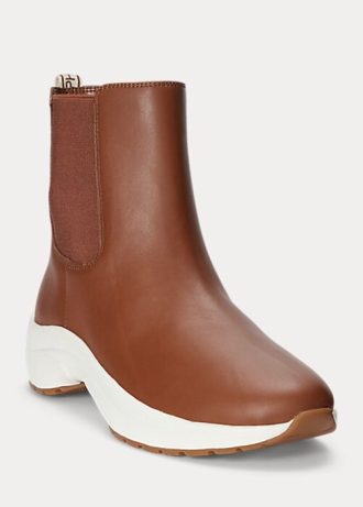 Zapatillas Ralph Lauren Rylee de piel bruñida en color marrón para mujer