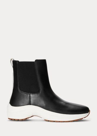 Zapatillas Ralph Lauren Rylee de piel bruñida sin cordones para mujer, color negro