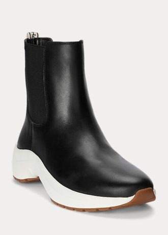 Zapatillas Ralph Lauren Rylee de piel bruñida sin cordones para mujer, color negro