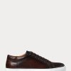 Zapatillas Ralph Lauren Severn de piel de becerro bruñida en marrón oscuro para hombre