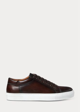 Zapatillas Ralph Lauren Severn de piel de becerro bruñida en marrón oscuro para hombre