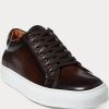 Zapatillas Ralph Lauren Severn de piel de becerro bruñida en marrón oscuro para hombre
