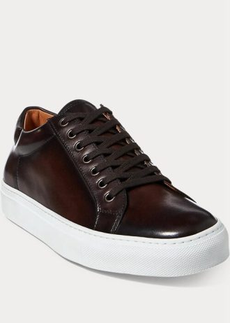 Zapatillas Ralph Lauren Severn de piel de becerro bruñida en marrón oscuro para hombre