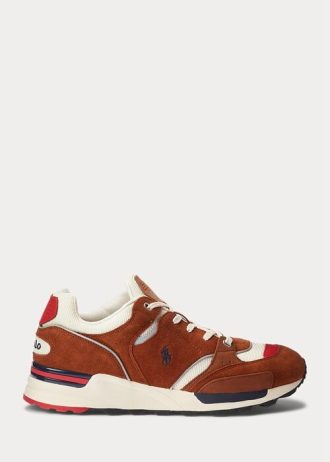 Zapatillas Ralph Lauren Trackster 200 de ante y malla para hombre, color marrón