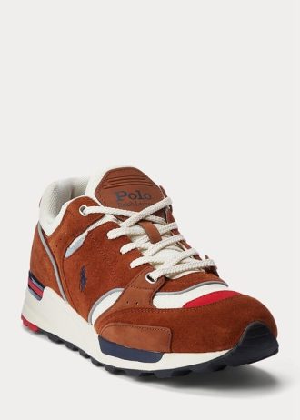 Zapatillas Ralph Lauren Trackster 200 de ante y malla para hombre, color marrón