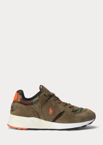 Zapatillas Ralph Lauren Trackster 200 de ante y sarga de camuflaje para hombre, color verde