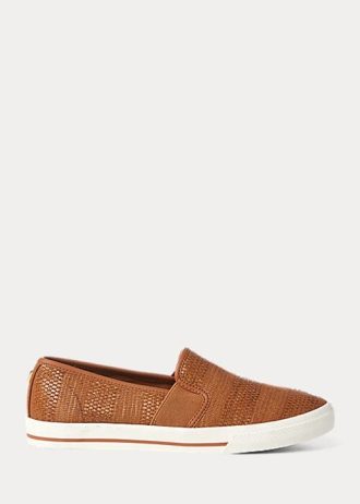 Zapatillas sin cordones tejidas Ralph Lauren Jinny para mujer en color marrón