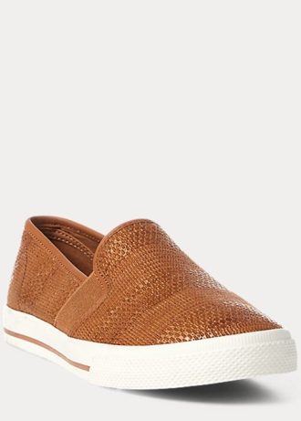 Zapatillas sin cordones tejidas Ralph Lauren Jinny para mujer en color marrón