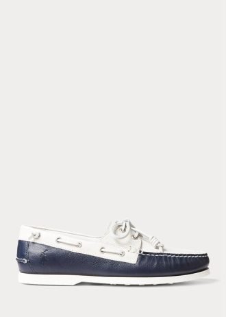 Zapatos casuales de cuero bicolor Ralph Lauren Merton para hombre, color crema/azul marino Zapatos casuales de cuero bicolor Ralph Lauren Merton para hombre, color crema/azul marino