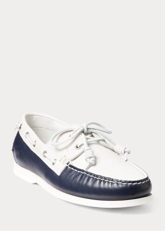 Zapatos casuales de cuero bicolor Ralph Lauren Merton para hombre, color crema/azul marino Zapatos casuales de cuero bicolor Ralph Lauren Merton para hombre, color crema/azul marino