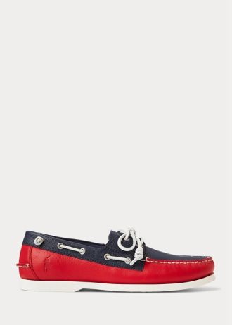 Zapatos casuales Ralph Lauren Merton de cuero bicolor para hombre, color azul marino y rojo Zapatos casuales Ralph Lauren Merton de cuero bicolor para hombre, color azul marino y rojo