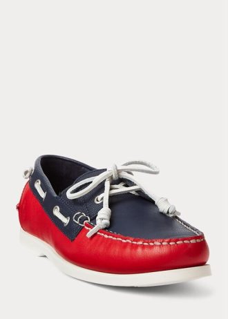 Zapatos casuales Ralph Lauren Merton de cuero bicolor para hombre, color azul marino y rojo Zapatos casuales Ralph Lauren Merton de cuero bicolor para hombre, color azul marino y rojo