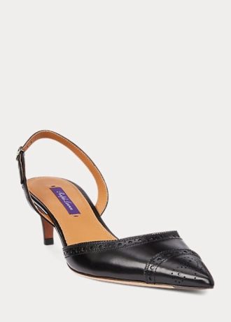 Zapatos de tacón con tira trasera de piel de becerro Ralph Lauren Garland para mujer, color negro