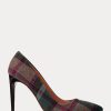 Zapatos de tacón de lana a cuadros Ralph Lauren Celia para mujer, color verde y rojo