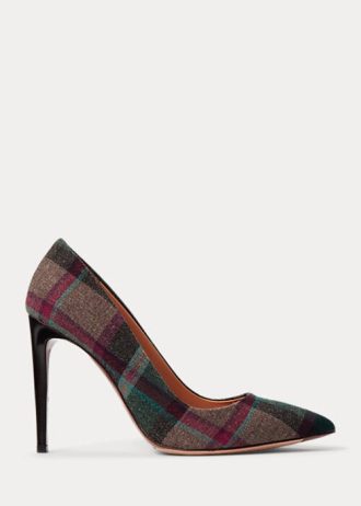 Zapatos de tacón de lana a cuadros Ralph Lauren Celia para mujer, color verde y rojo Zapatos de tacón de lana a cuadros Ralph Lauren Celia para mujer, color verde y rojo
